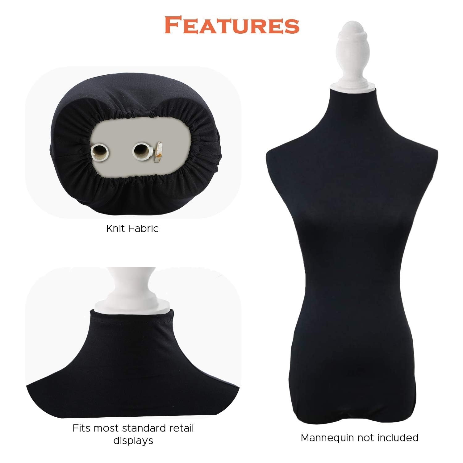 NAVADEAL Black Superb Mannequin Fabric Cover, Soft Stretchy, for Fashion
