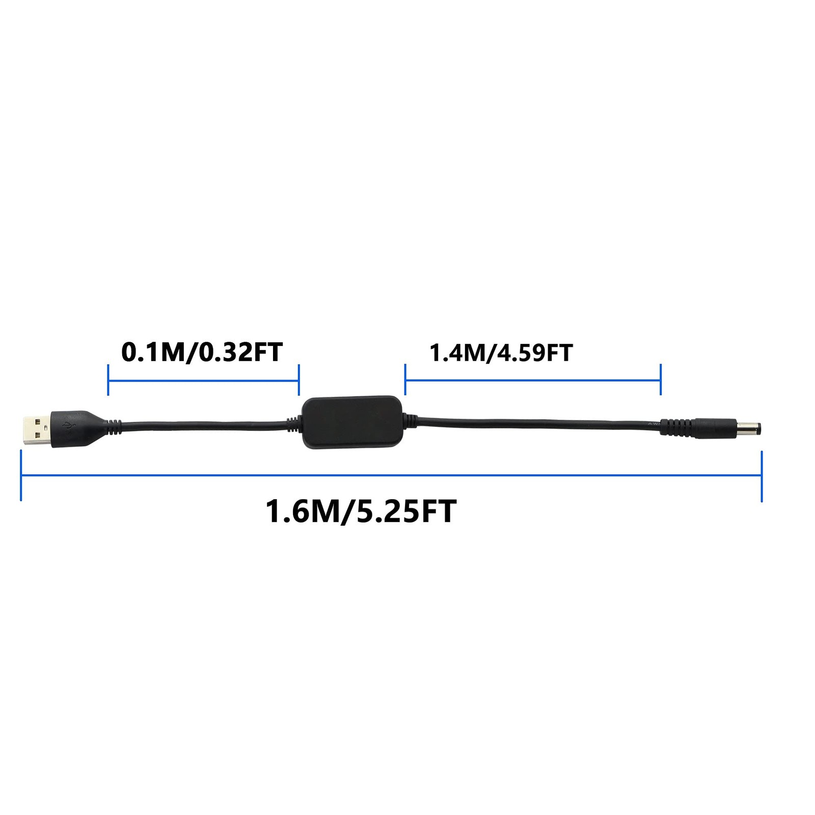 USB 5V To DC 5.5×2.1mm 12V Converter Step Up Cable Cord 1.6M/5.25FT Camera