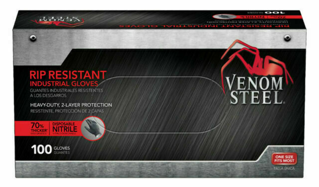 Venom VEN6145N Steel Premium Industrial Nitrile Gloves – Black (100 Piece)