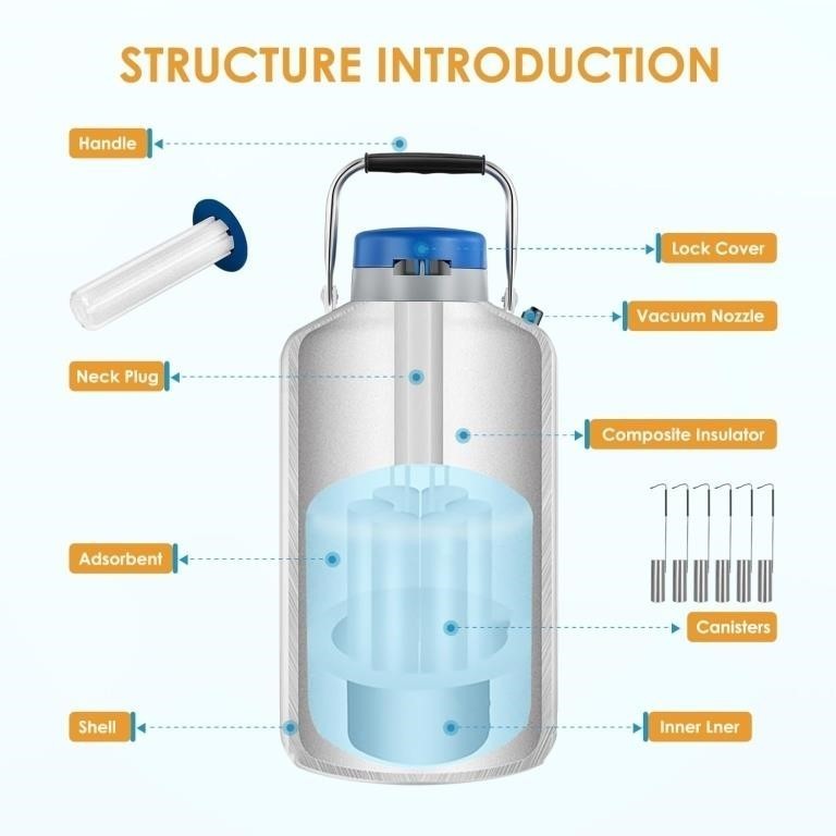 Bonvoisin 6L Liquid Nitrogen Container, LN2 Tank Cryogenic Dewar, Aluminum new