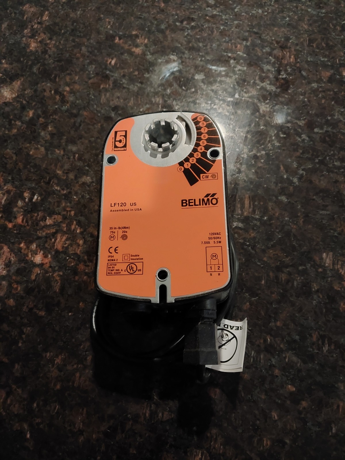 Belimo LF120 US Spring Return Damper Actuator, 120V Corded Electric
