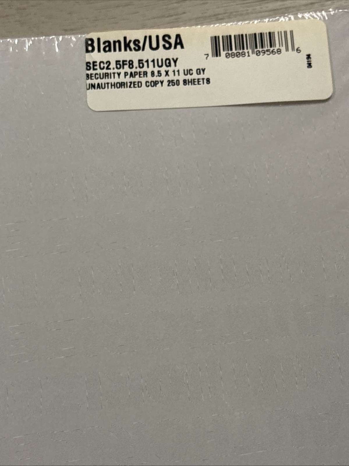 Blanks/USA 8 1/2″ x 11″ Security Paper, 250 Unauthorized Copy