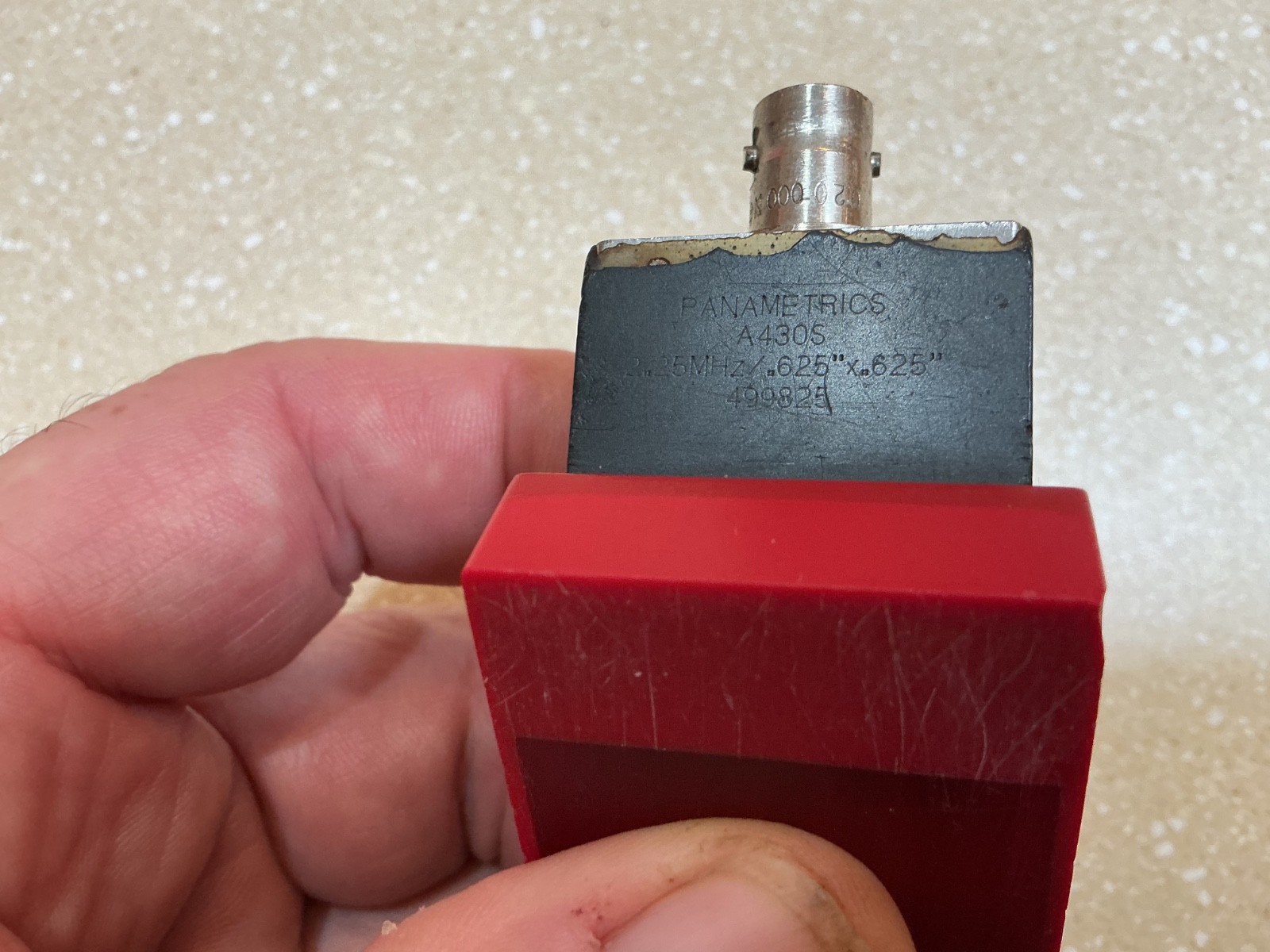 Panametrics A430S transducer and 60deg AWS UT wedge, ultrasonic testing