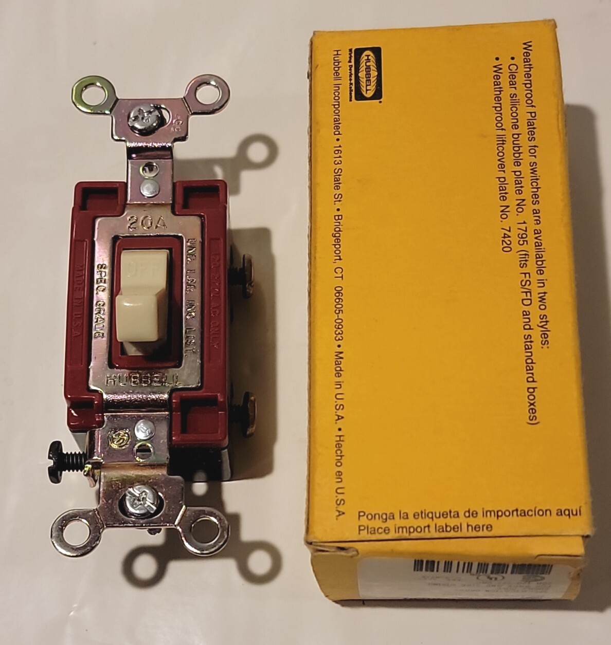 Hubbell CSB120I Ivory Back Wired Pole Commercial Switch 20 Amp 120/277v