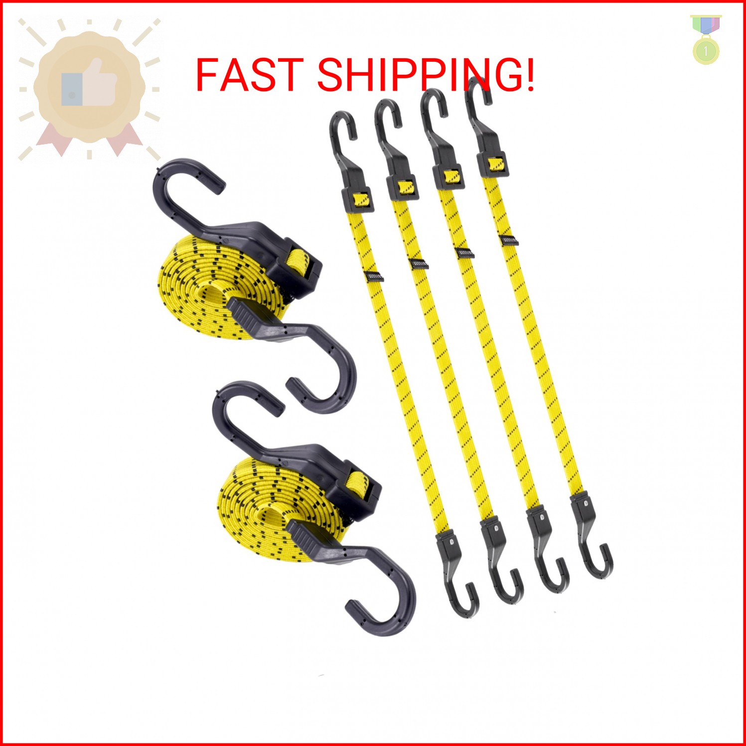 6 Pcs 48 Inch Flat Adjustable Bungee Cords with Hooks, 3X Faster to Adjust The L