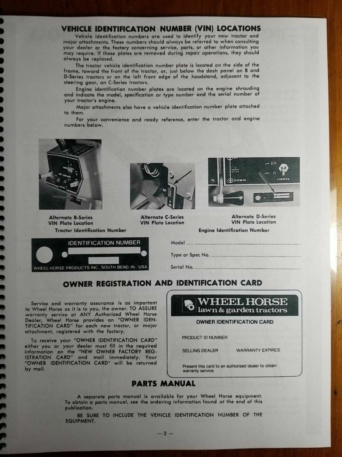 Wheel Horse B-81 B-111 C-81 C-101 C-121 C-141 C-161 D-160 D-200 Tractor Manual