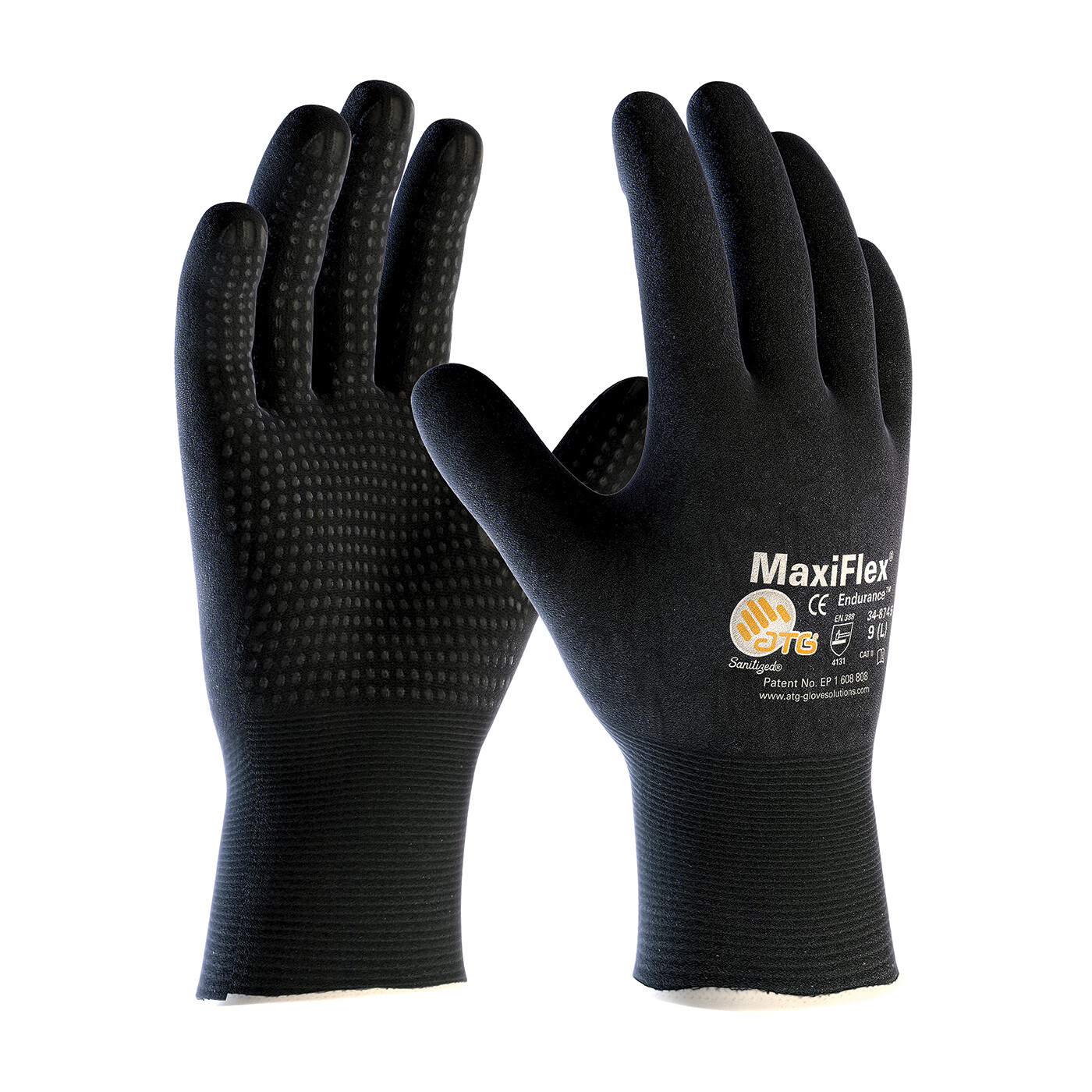 MaxiFlex Endurance Nitrile Coated Nylon Lycra Work Gloves, Black, 12 Pair Large
