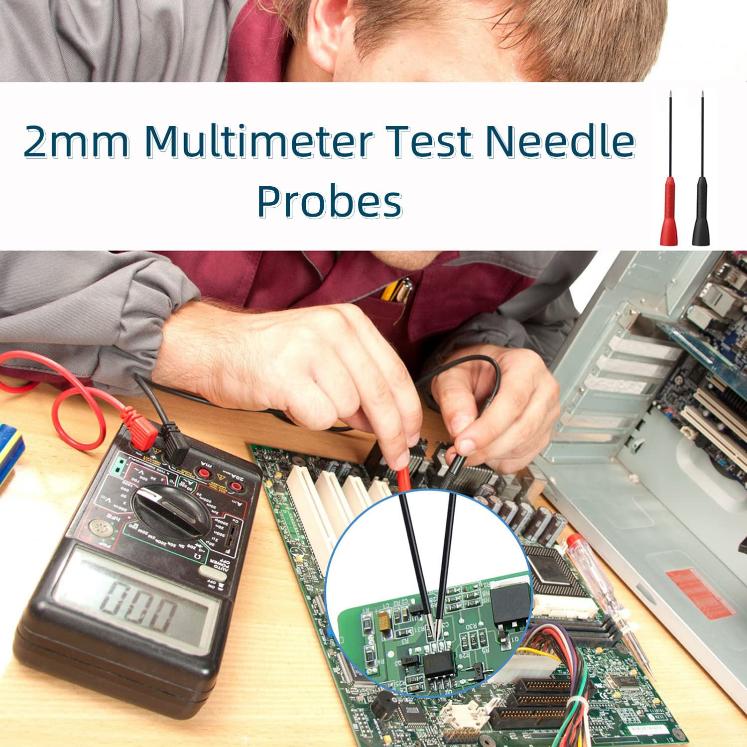 2 Pack 2Mm Extended Needle Test Probes, 600V/10A Non-Destructive Multimeter Test