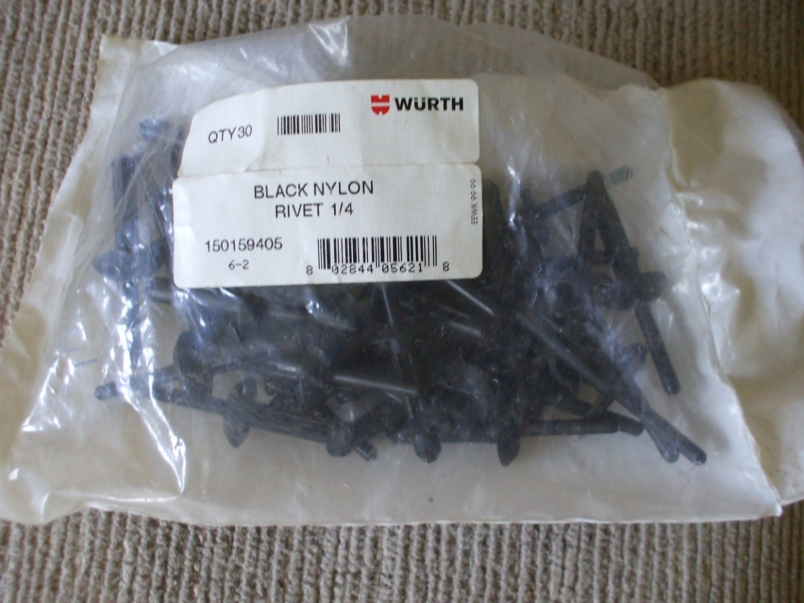 Black Nylon Rivet 1/4 WURTH # 150159405 6-2 Qty 30