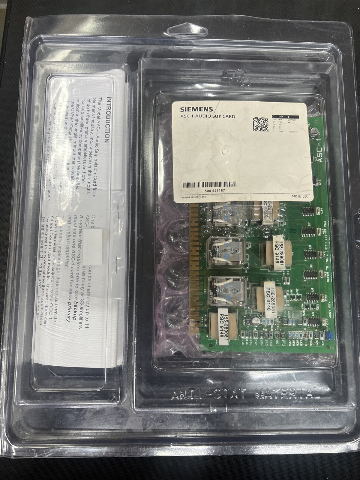 Siemens 500-891187 ASC-1 Fire Alarm Module Board Card AUDI SUP CARD NEW