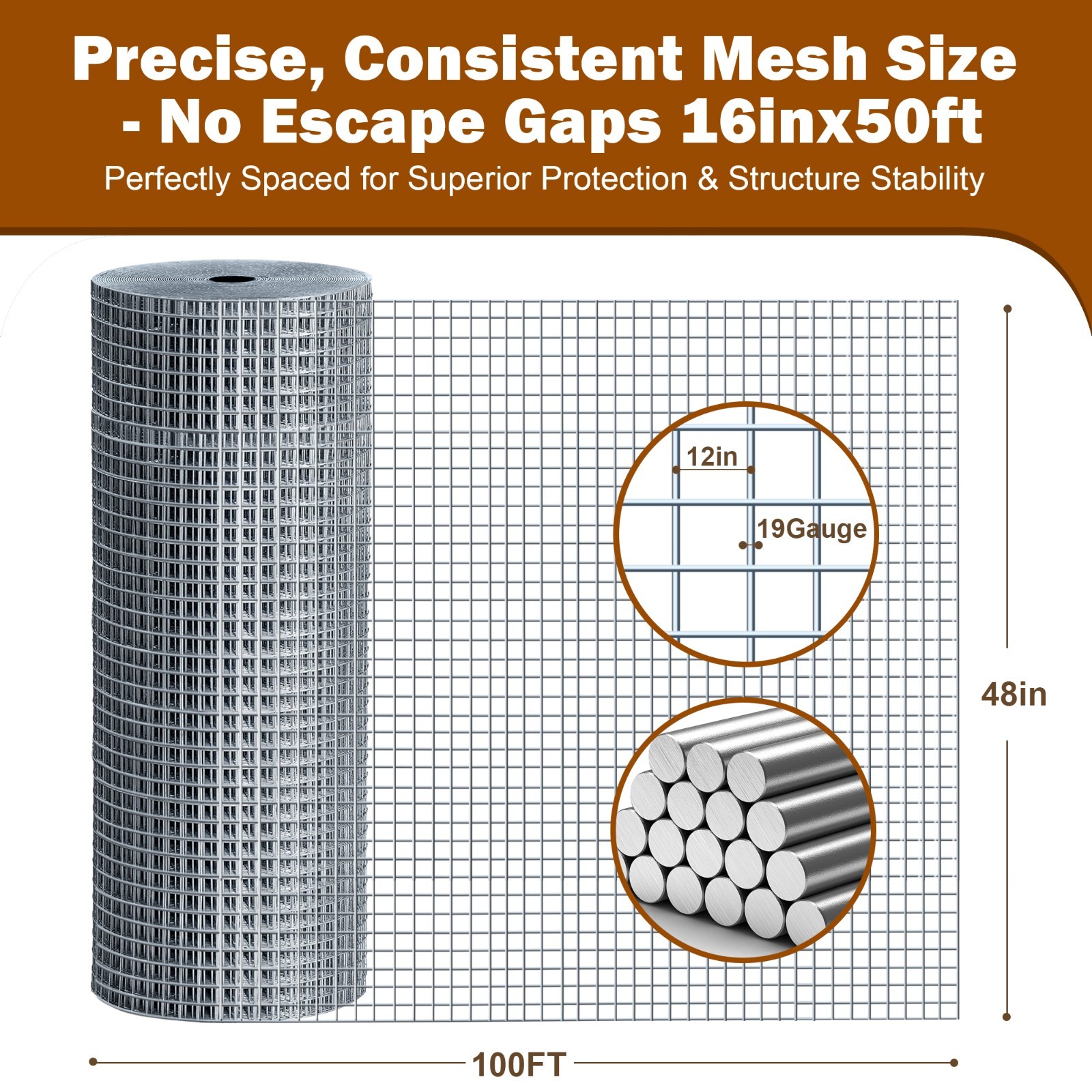 Hardware Cloth 1/2″ 48in x 100ft 19 Ga Wire Mesh Roll Chicken Wire Fencing US