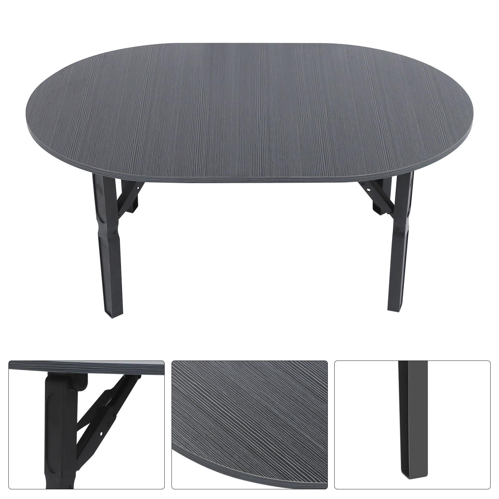 Coffee Table -80x48x36cm- Black Brushed Tabletop Folding Table For Small Place.