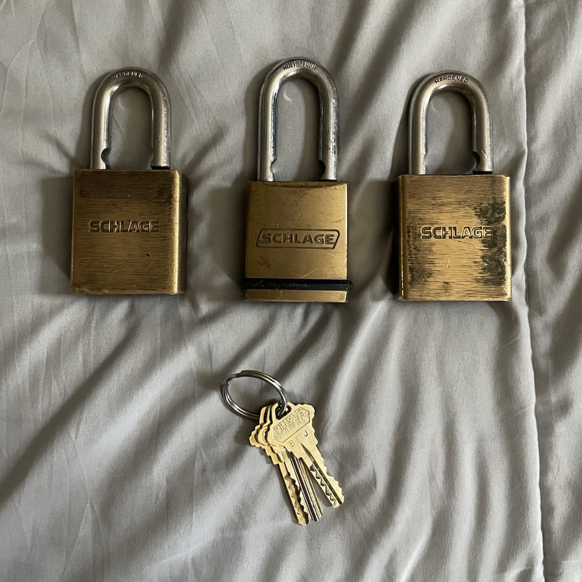 Lot of 3 Schlage Primus Padlocks Brass High Security Keyed Alike w/ Keys C Key