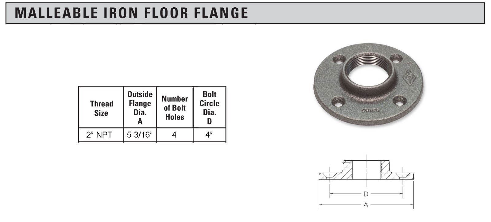 2″ BLACK MALLEABLE IRON FLOOR FLANGE fitting pipe npt