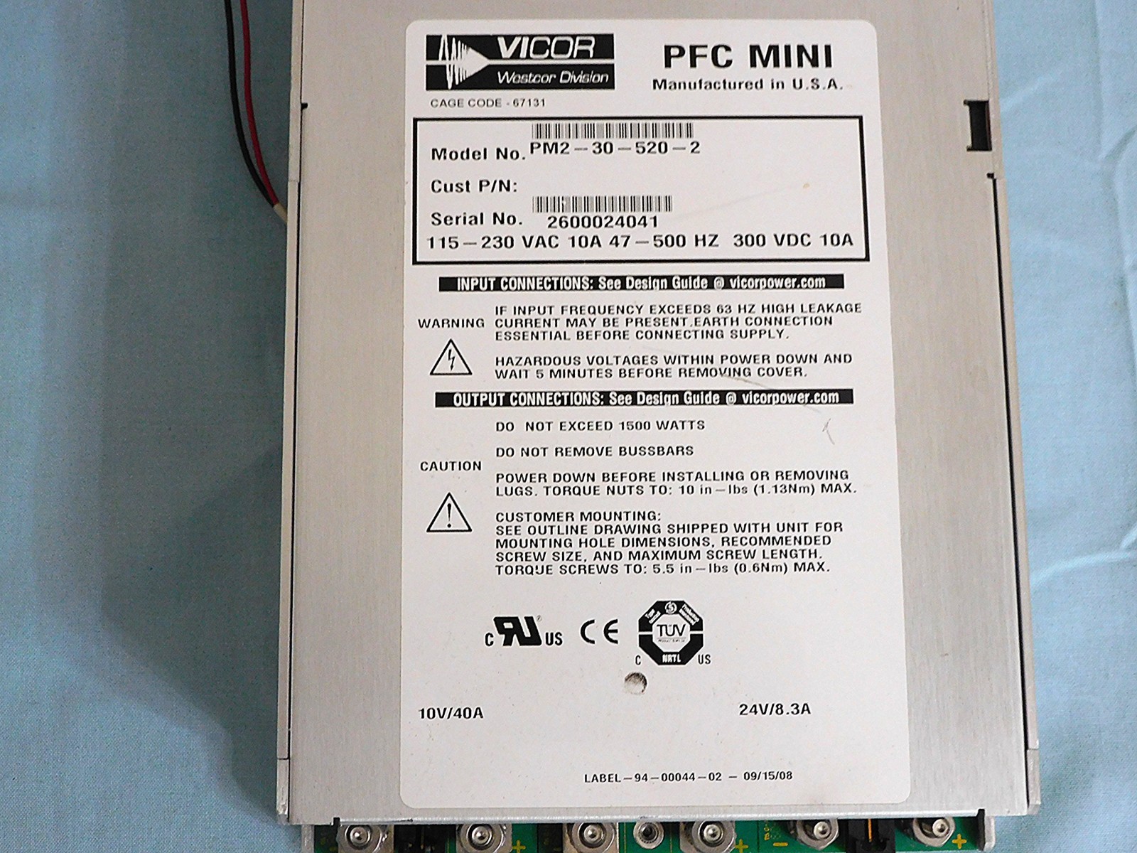 VICOR PFC MINI PM2-30-520-2 AC DC SWITCHING POWER SUPPLY