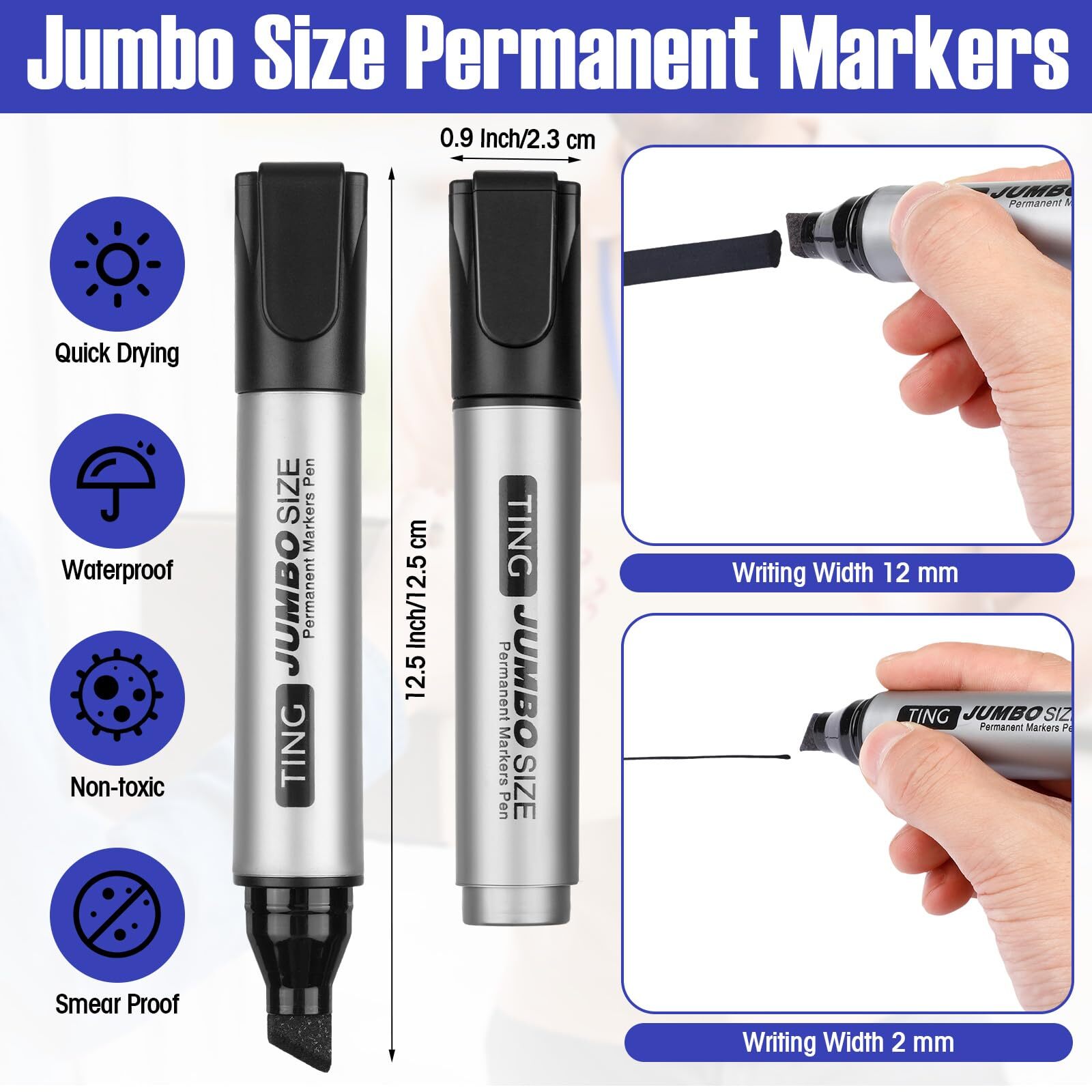 32 Pcs Jumbo Permanent Markers Chisel Tip Waterproof Black Blue Green Red