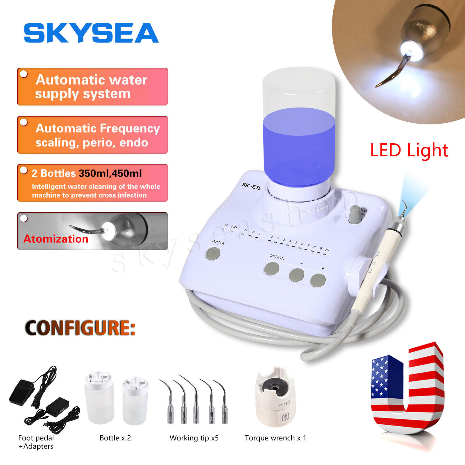 SKE1-LED Dental Piezo Ultrasonic Scaler With 5Tip & 2 bottles For EMS/WOODPECKER