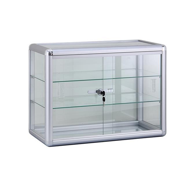 24 x 18 in. Glass Countertop Showcase Tower Display Case Silver