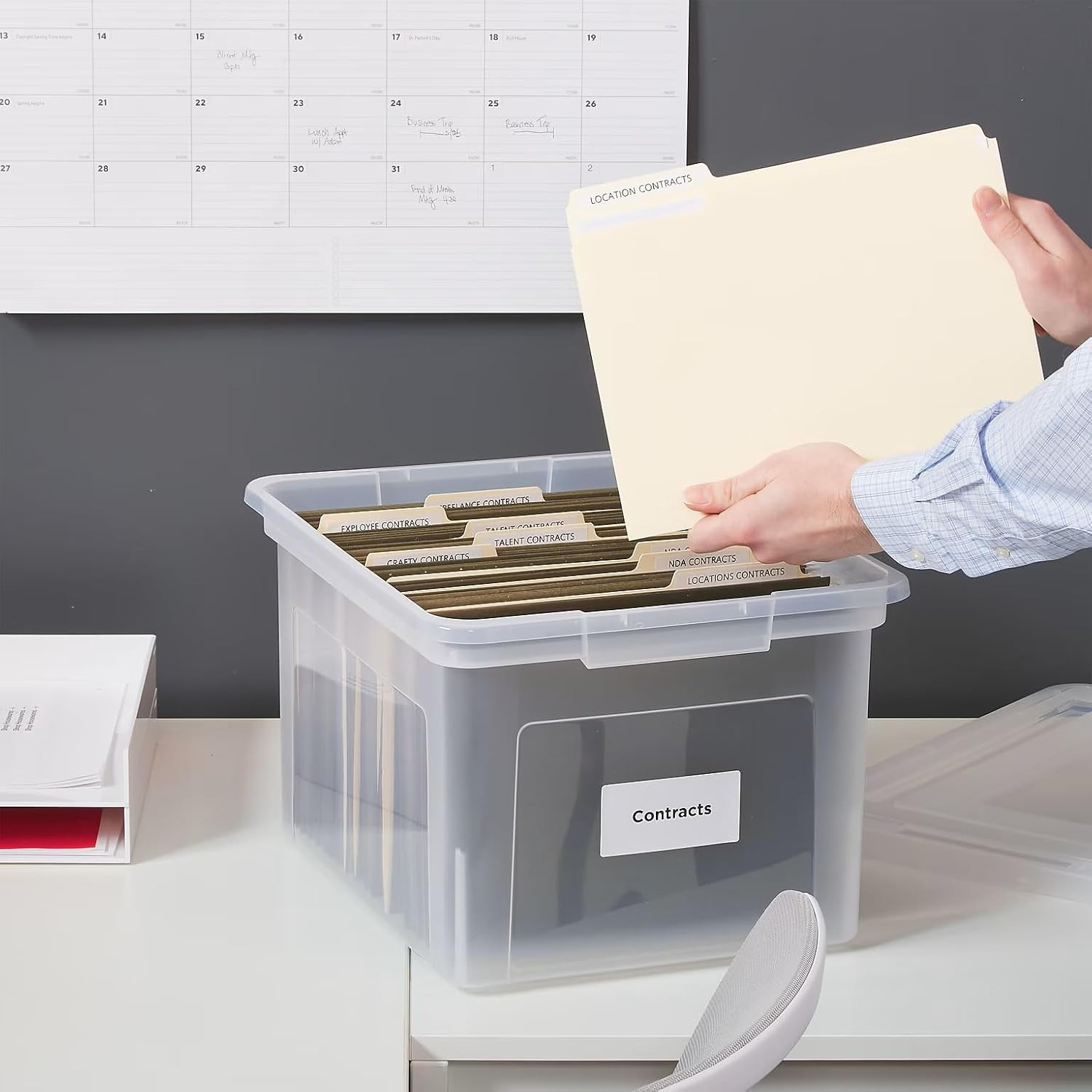 Plastic File Box with Snap Lid, Letter/Legal Size, Clear, 4/Carton | Stackable S