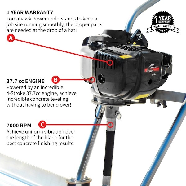 TOMAHAWK POWER TVSA-T 37.7cc Gas Concrete Power Screed Cement Finishing