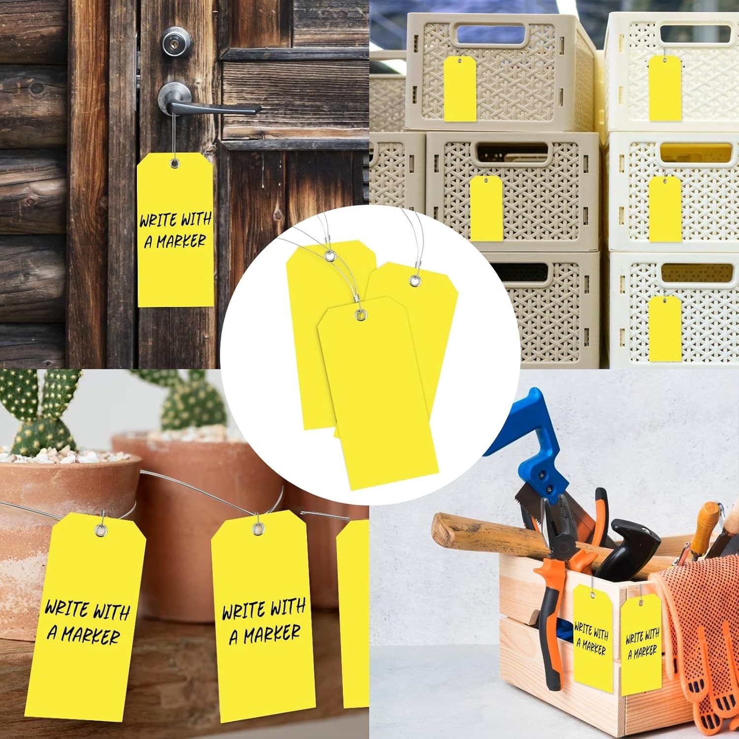 100 Pieces 3×6 inch Large Yellow Plastic Tags with Wires Heavy Duty Waterproo…