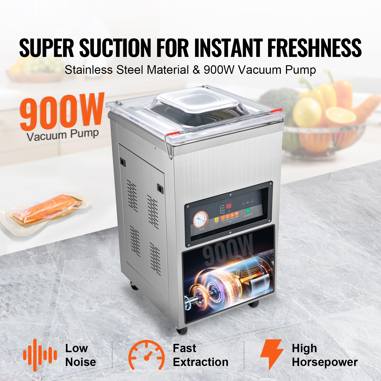 Commercial Vacuum Sealer Extra Deep 200mm Automatic Food Packing Sealing Machine