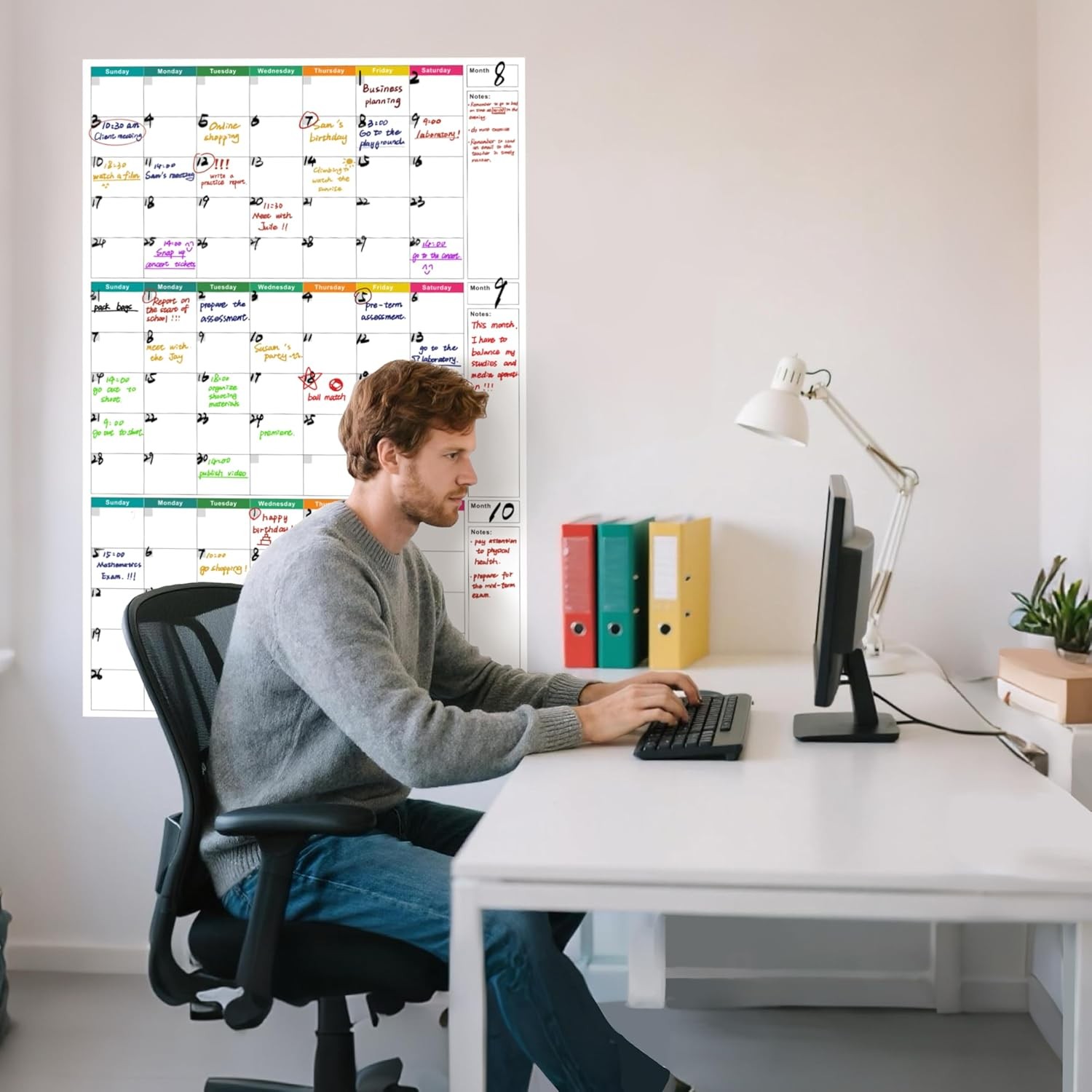 24″ x 36″ Dry Erase Wall Calendar large – Undated 3-Month Agenda Planner Calenda