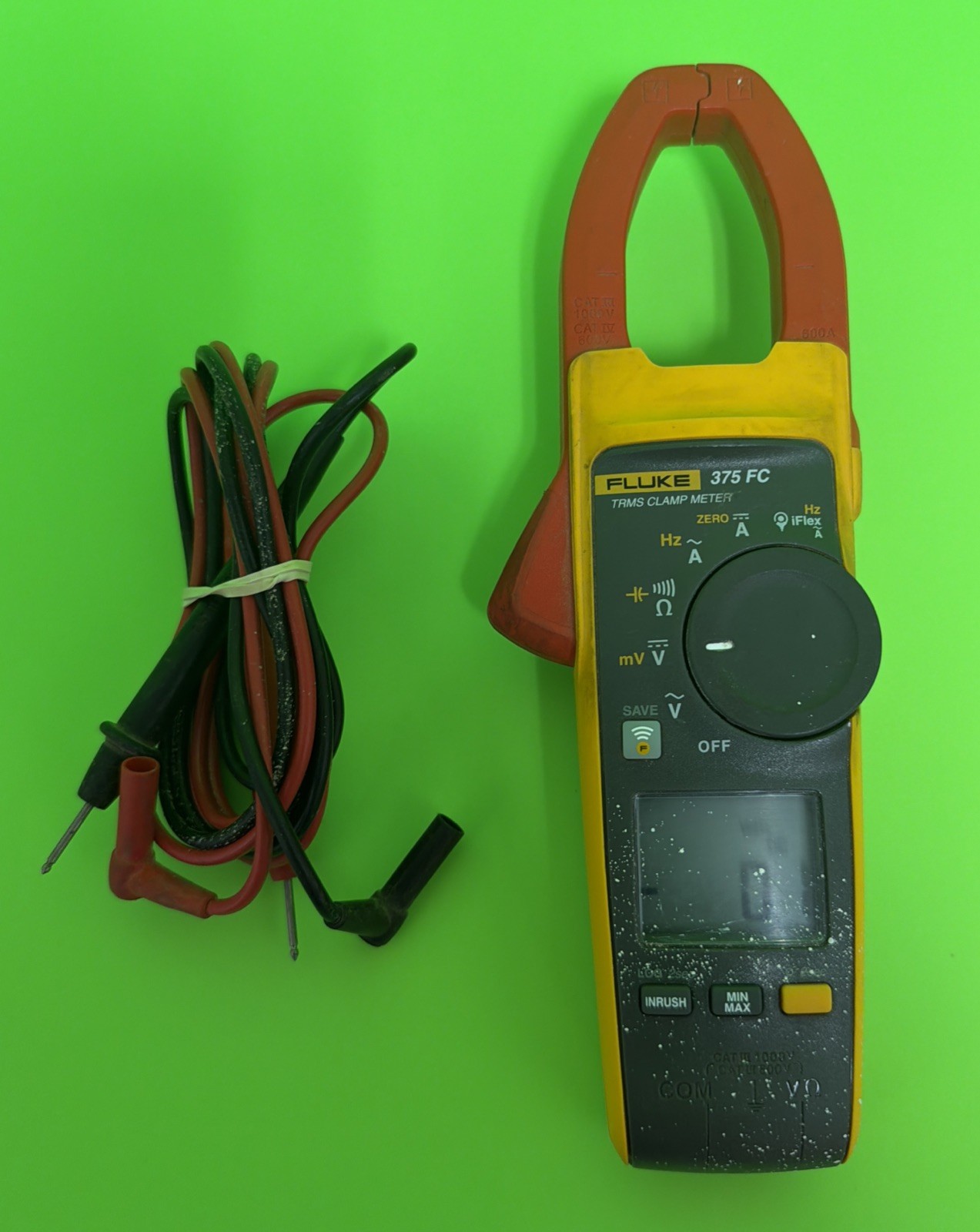 Fluke 375 FC True-RMS Gray Yellow AC/DC Clamp Meter With Leads**FREE SHIPPING**