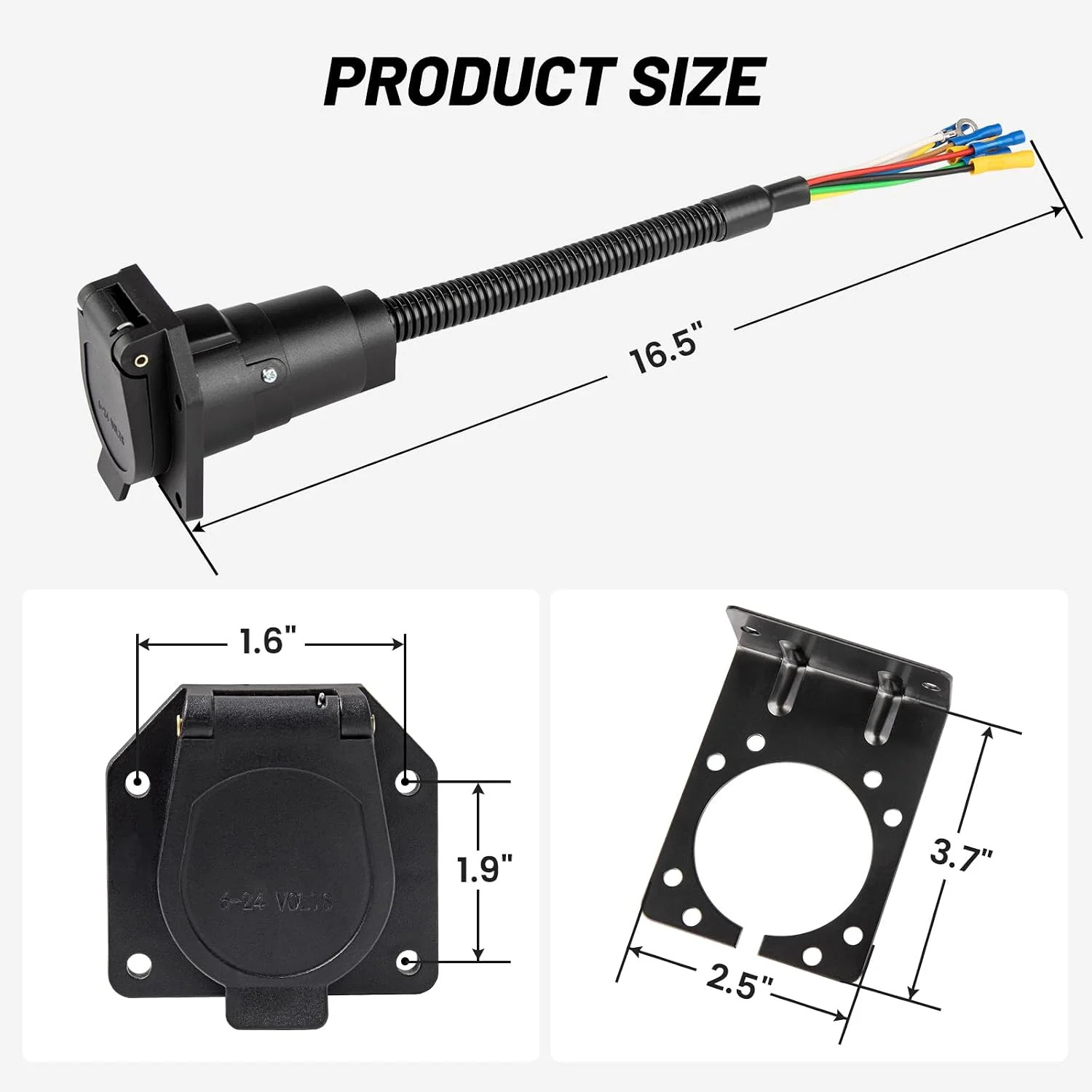 MECMO 7 Way RV Trailer Light Connector Socket 7 Pin Wire Electrical Trailer Adap