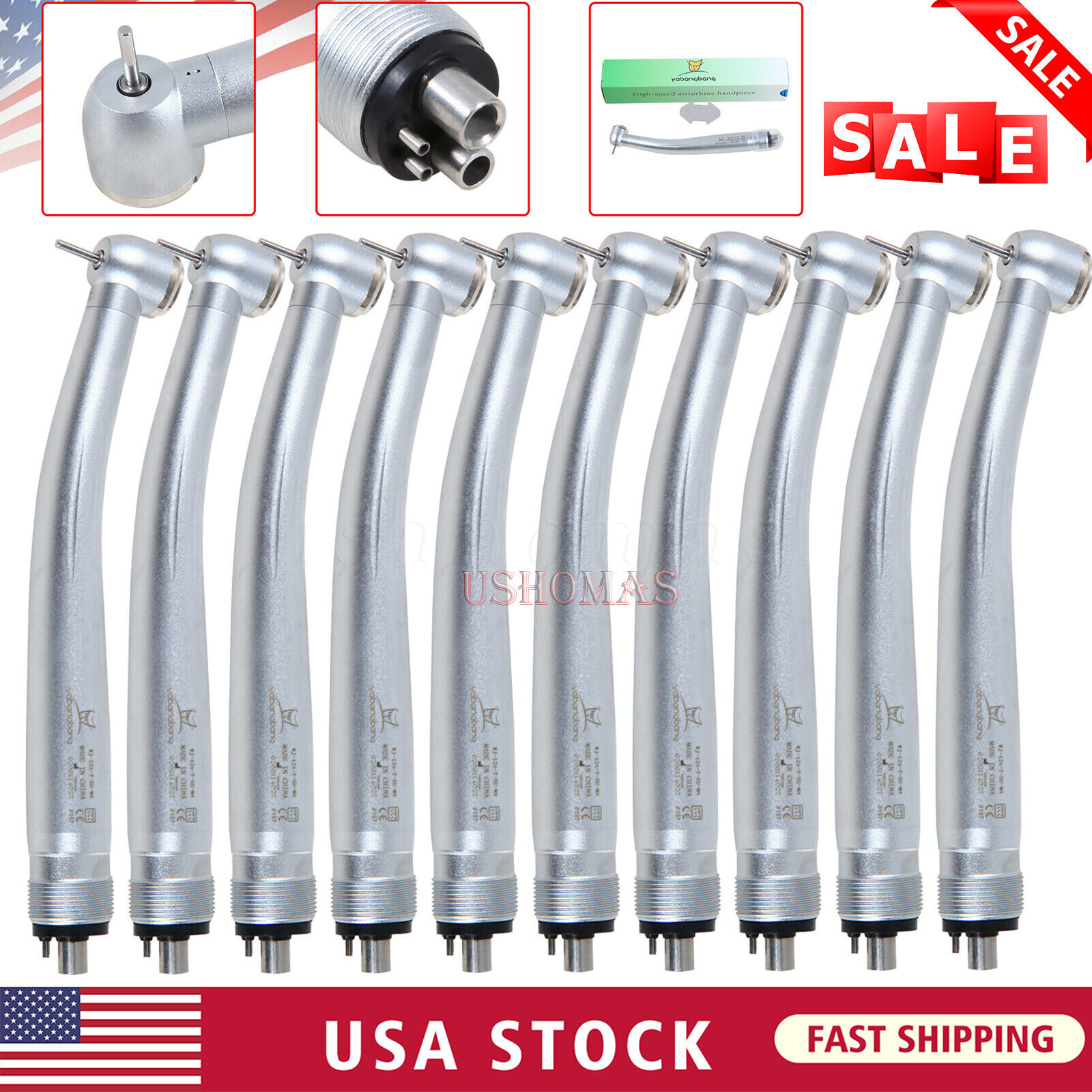 10 Pcs USA Dental High Speed Turbine Handpiece Push 4Hole Fit NSK PANA MAX YDA4
