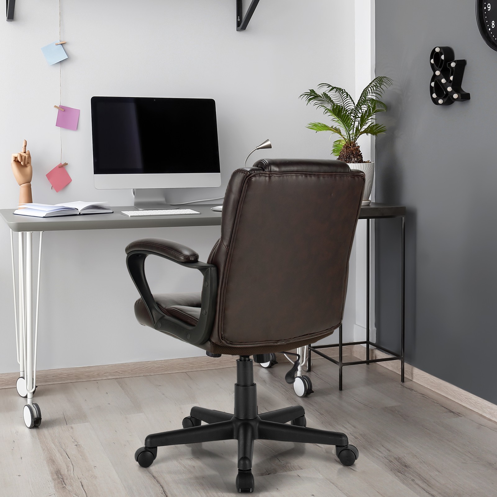 Costway Executive Leather Office Chair Adjustable Computer Desk Chair w/ Armrest