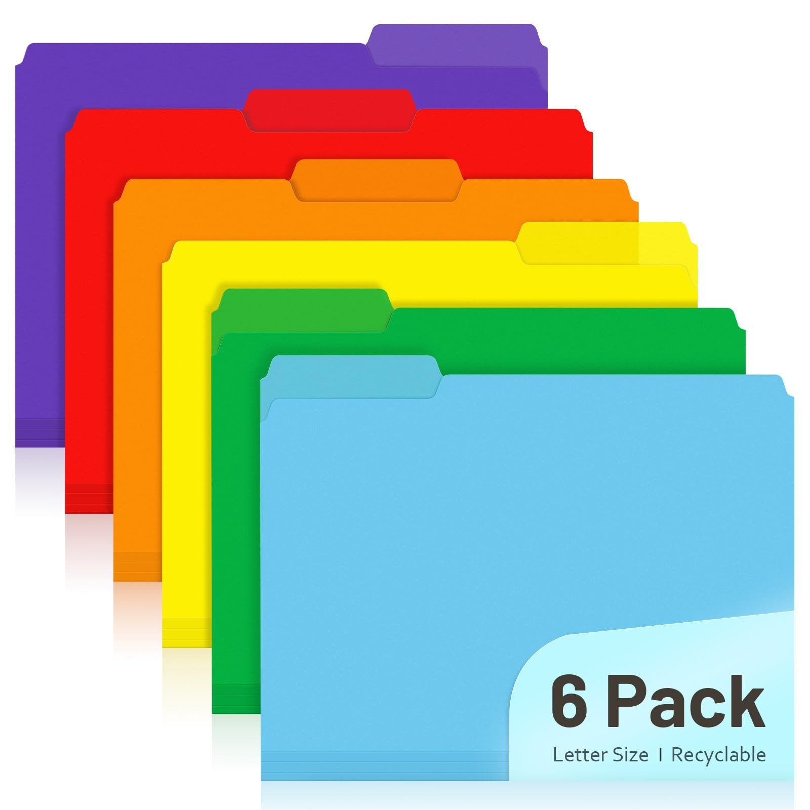 Comix Plastic Colored File Folders, 6 Pack, 1/3-Cut Tabs, Letter Size 8.5×11, 6