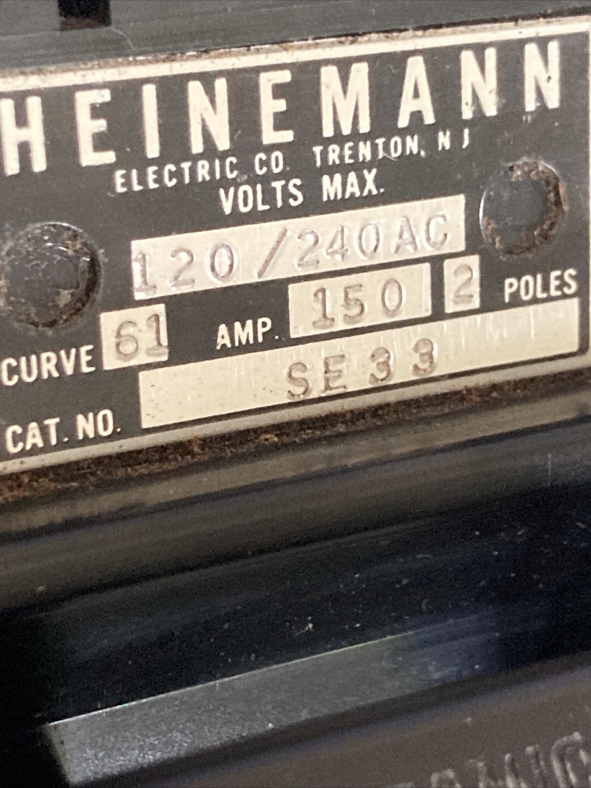 Heinemann CE-33 150 Amp Main Circuit Breaker 2 Pole 120/240 Volt AC Curve:61