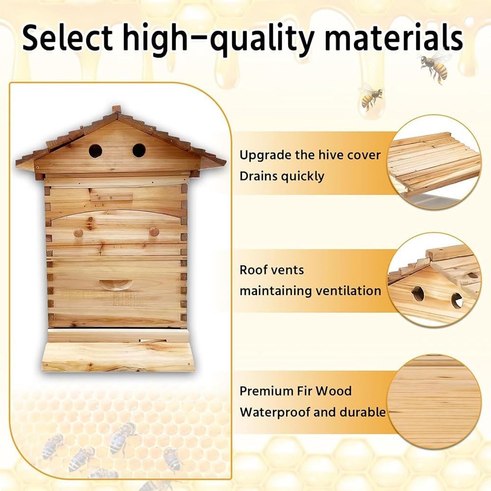 Large Size Bee Hive Beekeeping Kit Wooden bee hive House with 7 Auto Ooze Frames