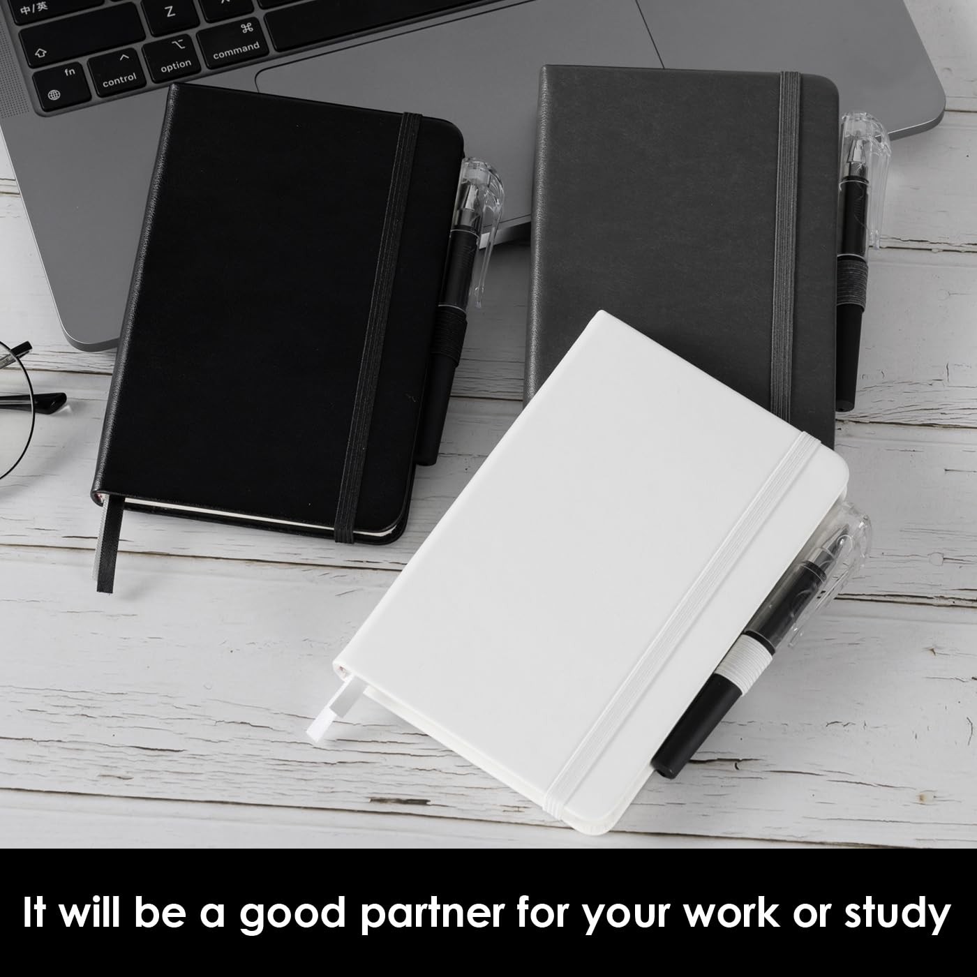 Small Notebook Pocket Size Journal 3.7″ x 5.7″, 3 Pack, Black_Gray_White