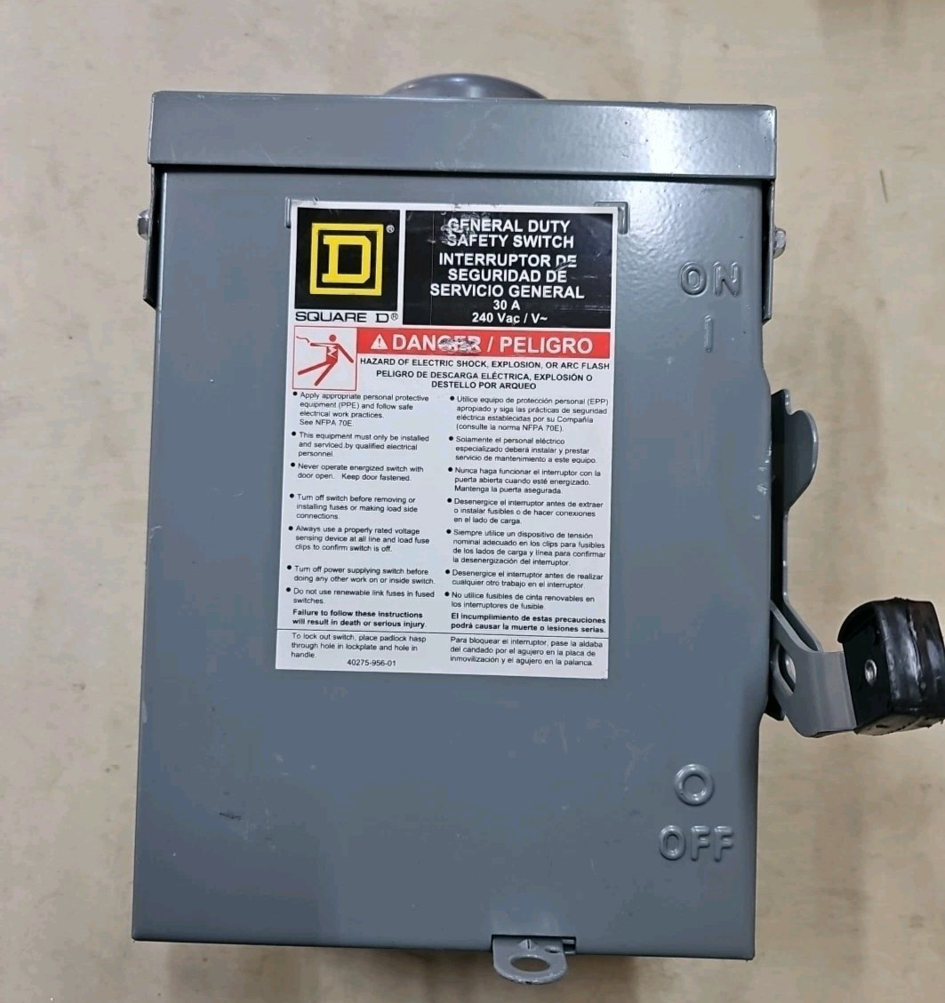 Square D D221NRB General Duty Safety Switch 240VAC 30A