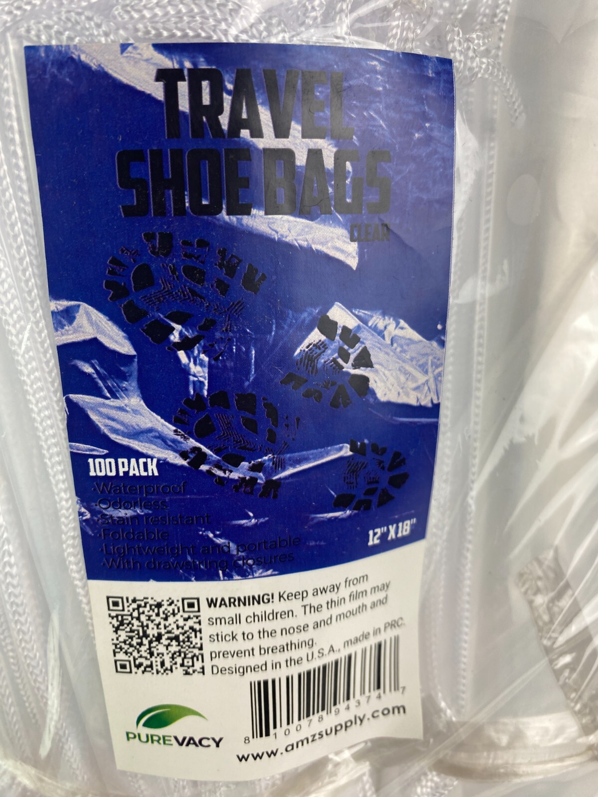 100 Clear Drawstring Bags 12″ x 18″ Travel Shoe Bags 2 mil Waterproof