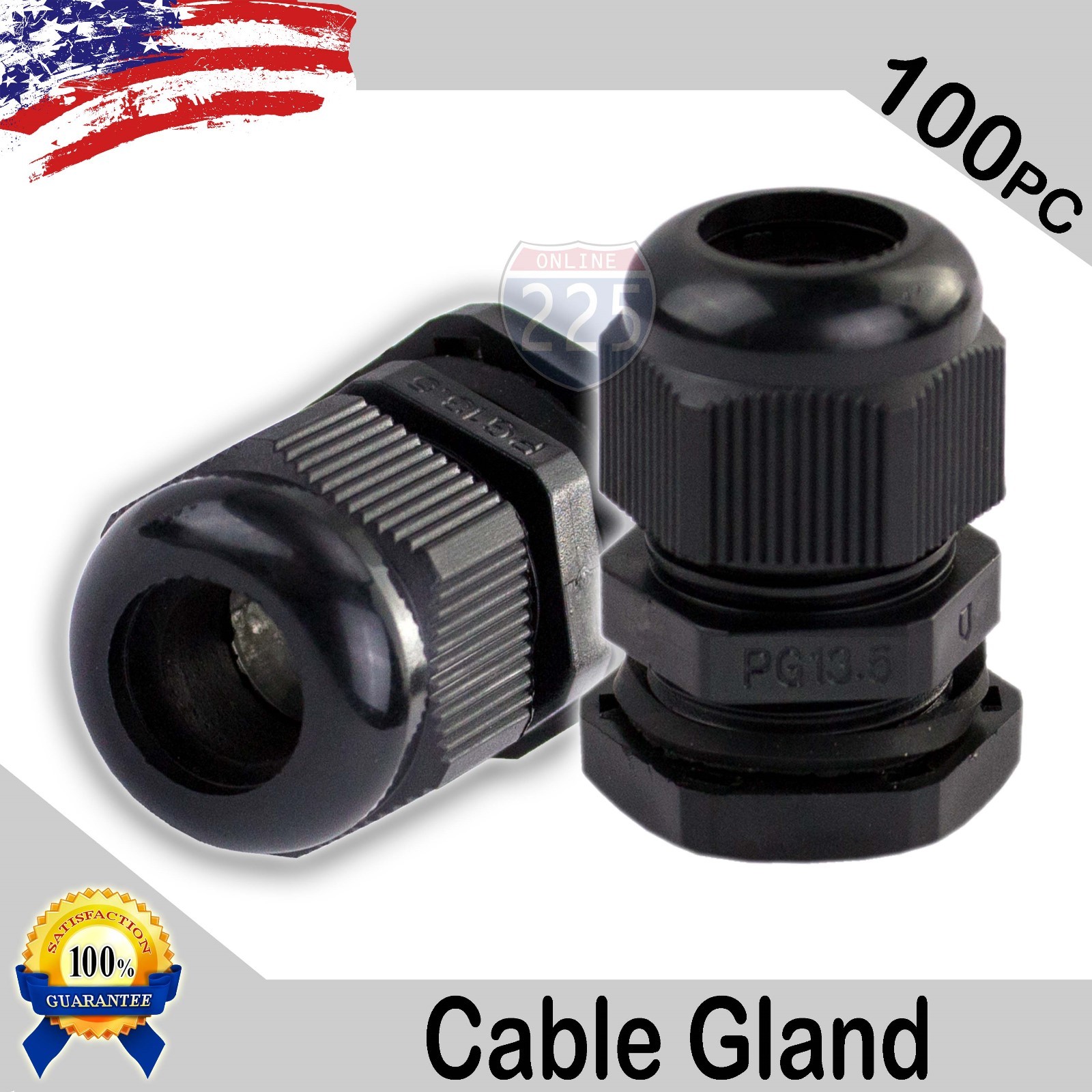 100 Pcs PG13.5 Black Nylon Waterproof Cable Gland 6-12mm Dia w Lock-Nut & Gasket