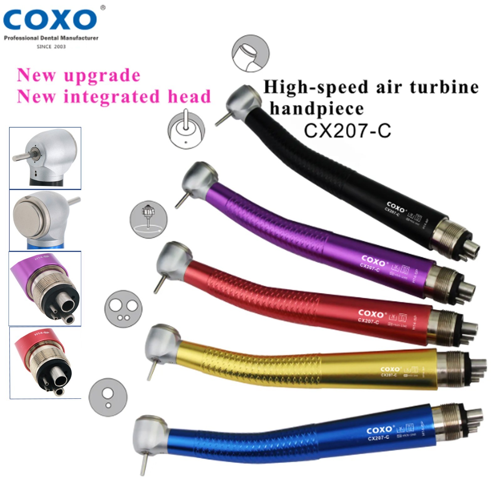 US COXO CX207-C High Speed Air Turbine Handpiece 4 Hole Colorful Anti-retraction