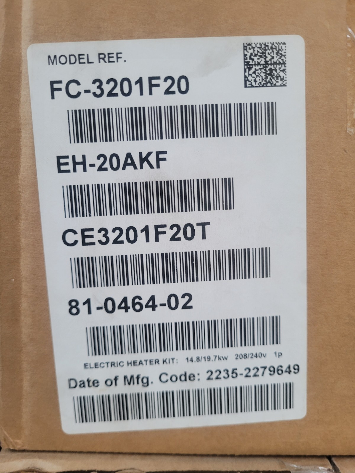 Electric Heater Kit 14.8/19.7 Kw 208/240v 1p For Carrier FC-3201F20 EK-20AKF
