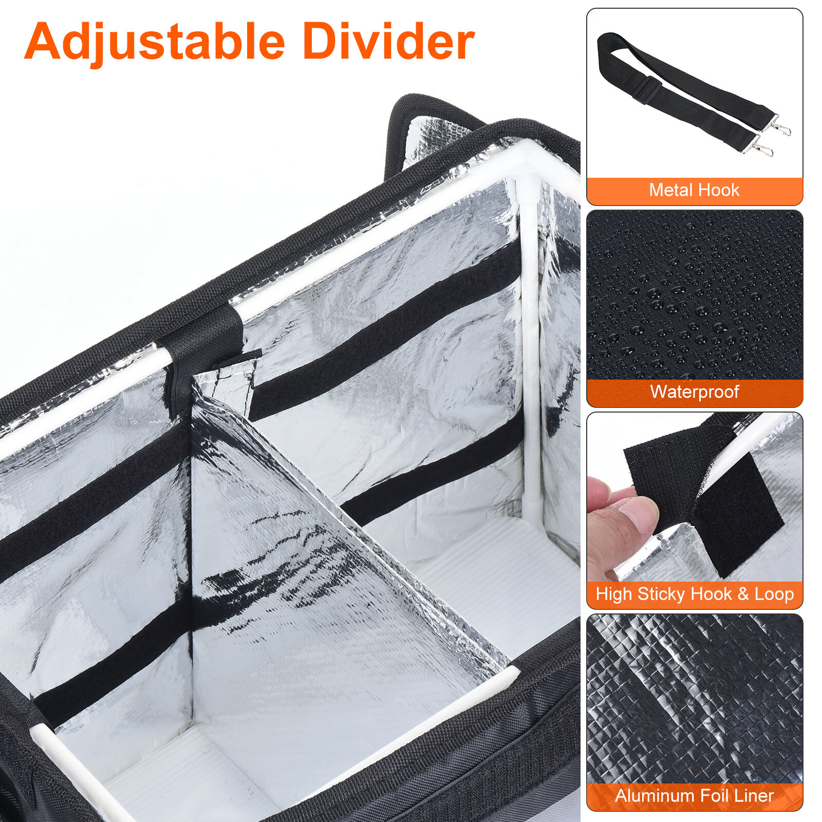 62L XXXL Insulated Food Grocery Bag with Divider Catering Thermal Bag Black