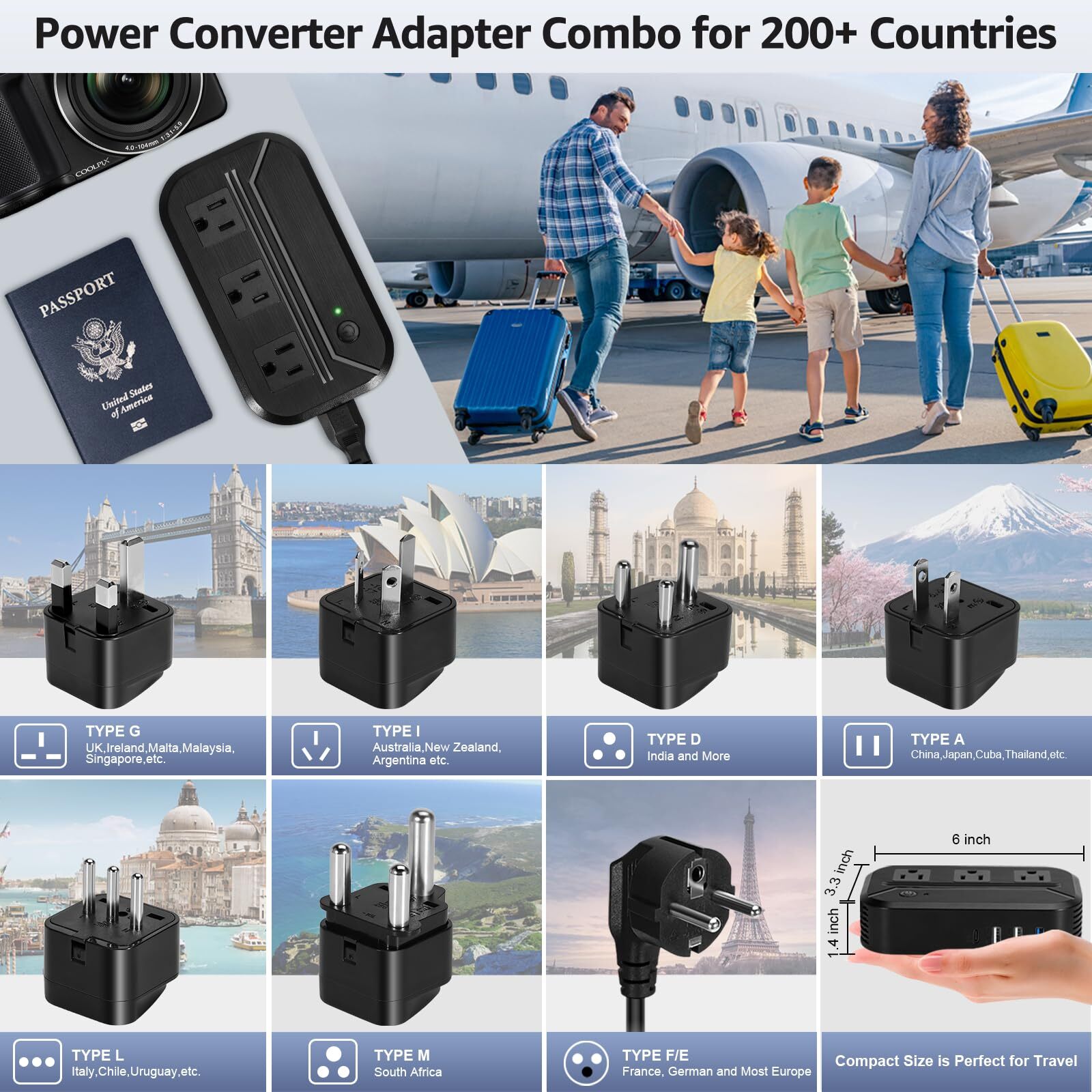 Universal Voltage Converter with Multiple Ports for International Travel Use