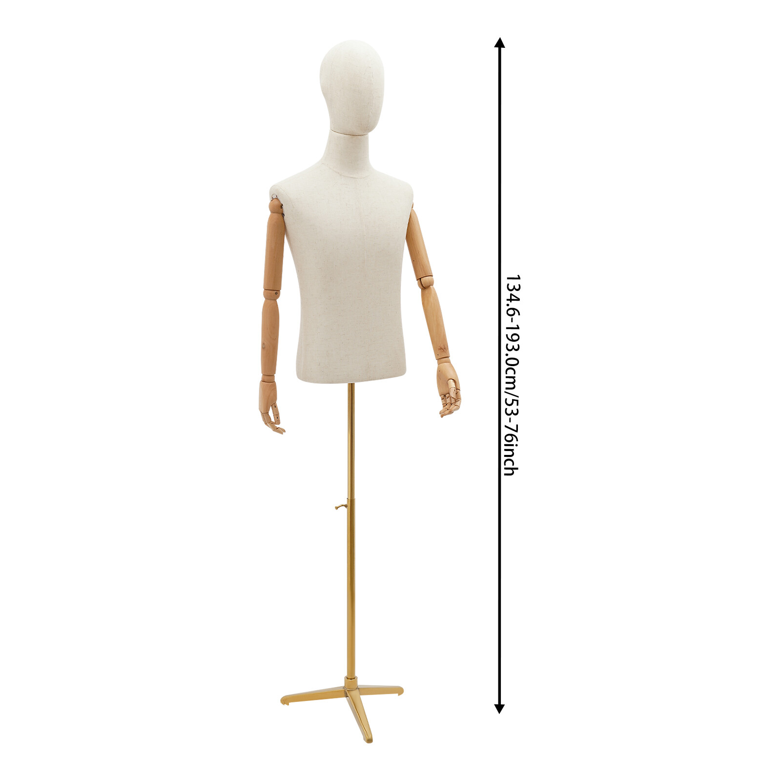 Half Body Mannequin Display Male Dress Form Adjustable Height Head & Hand Turn