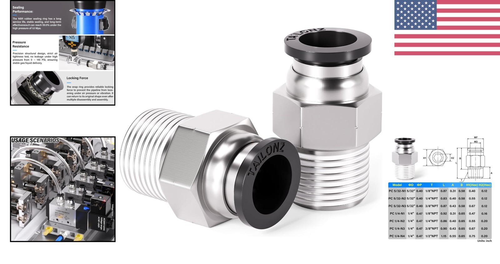 Durable Copper & Plastic Push-Connect Fittings – 1/4″ OD x 1/4″ NPT – 10 Count