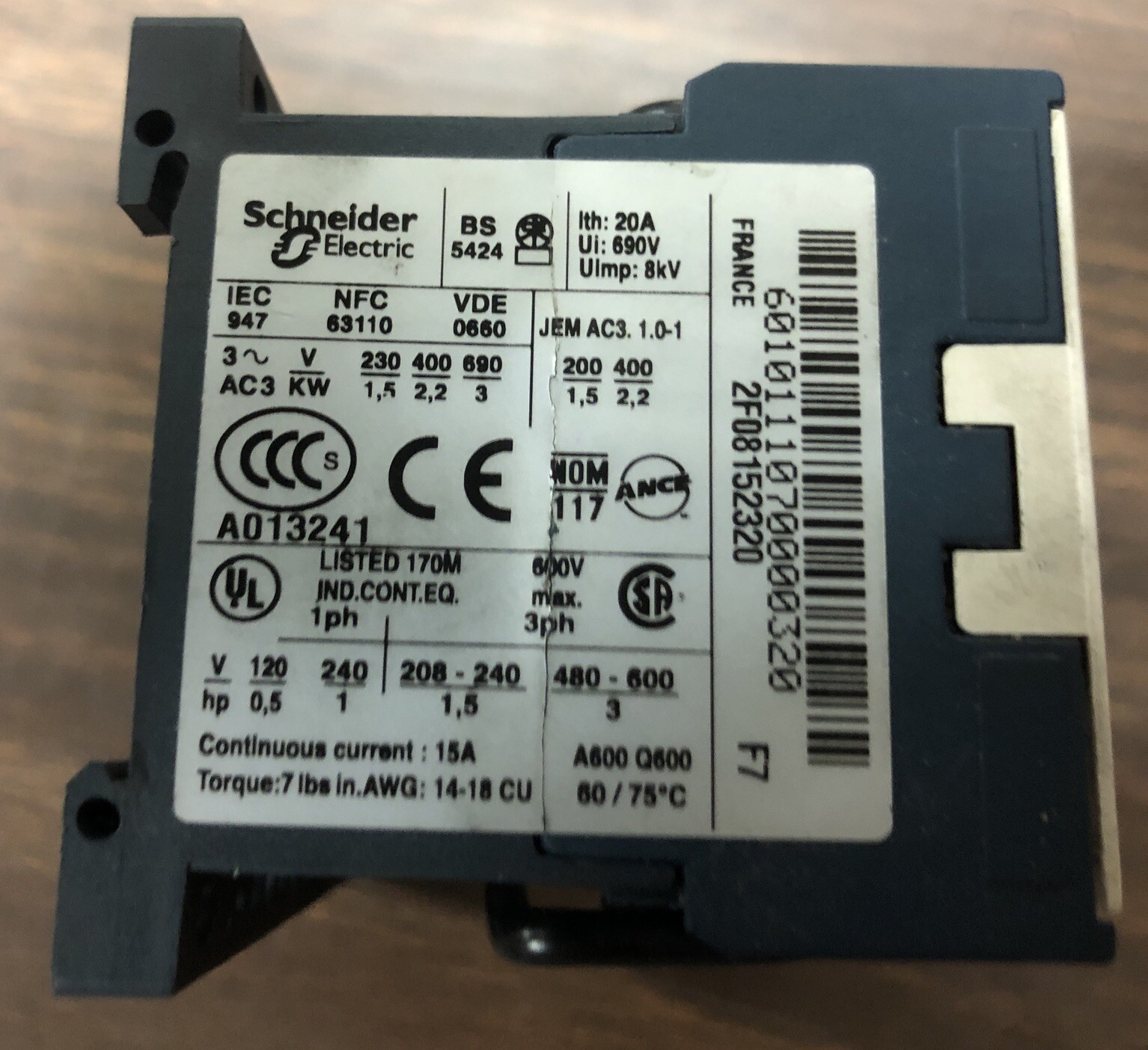 SCHNEIDER ELECTRIC 2F08152320 REVERSING CONTACTOR 110V 50/60HZ E22