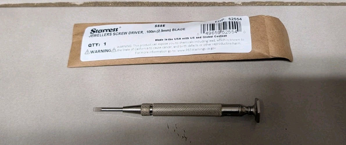 NEW Starrett 555E Jewelers Pocket Screwdriver .100in (2.5mm) Blade