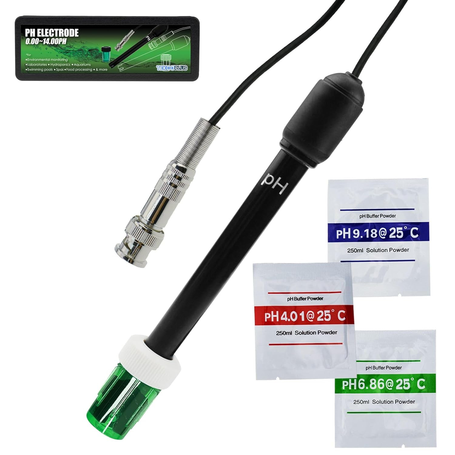0-14 Ph Electrode Probe, Ph Meter with Replacement BNC Connector and 300Cm Cable