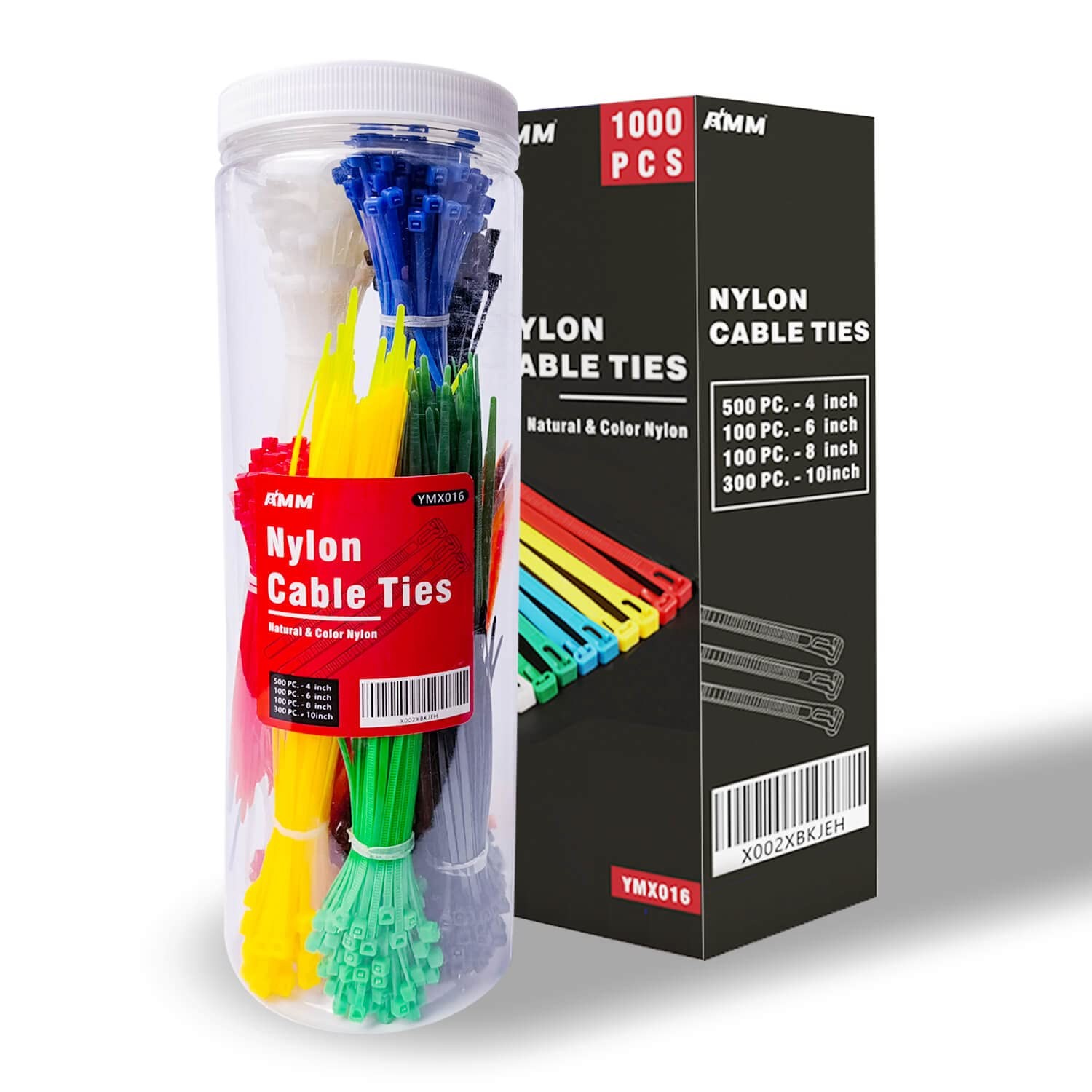 AMM Cable Zip Ties，1000 Pack colored zip ties Assorted Sizes 4, Multicoloured
