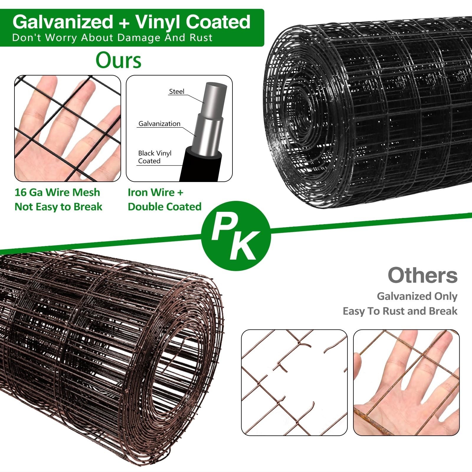 Wire Fence, 24 in(H) X 50 ft(L) PVC Coated Welded Wire Fencing 2″ X 2″ 16GA G…