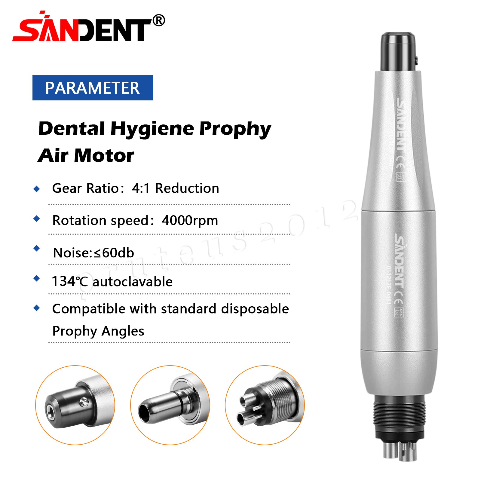 1-5 Dental Hygiene Prophy Handpiece 4:1 Straight Nose + Air Motor 4H 360° Swivel